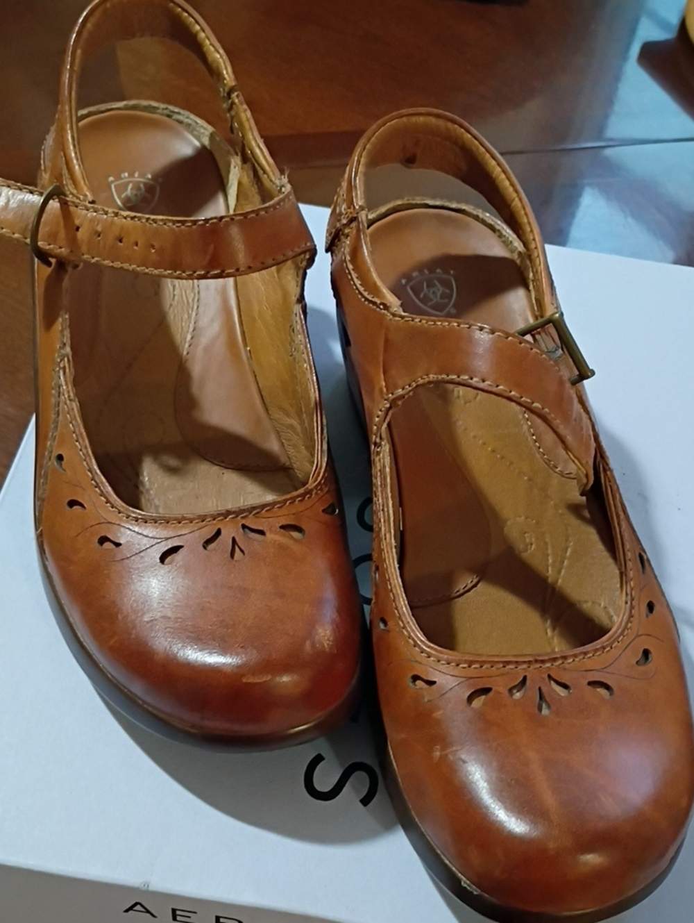 Ariat Brown Leather Mary Jane Clog Mules